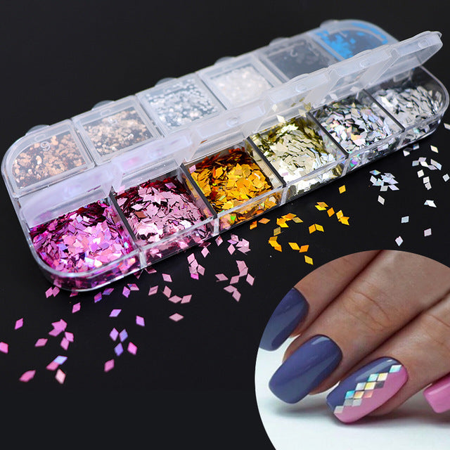 Mica Marble Nail Art Flakes, Holographic Japanese Style 3D Nail Glitter  Sequins Design, 3D Mica Marble Nail Slices Acrylic Nails Supplies for Women