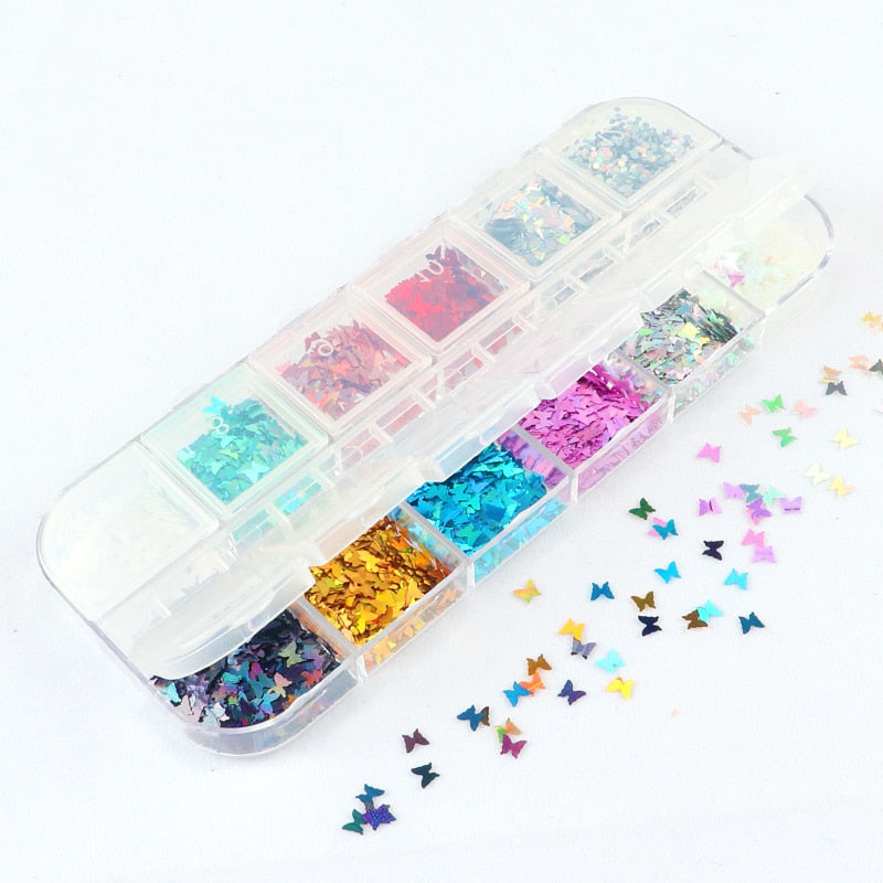 12 Colors 3D Ultrathin Sequins Round Shape Nail Art Glitter Flakes Mixed Mini Paillette 1/2/3mm Sparkly DIY Nail Art Decorations